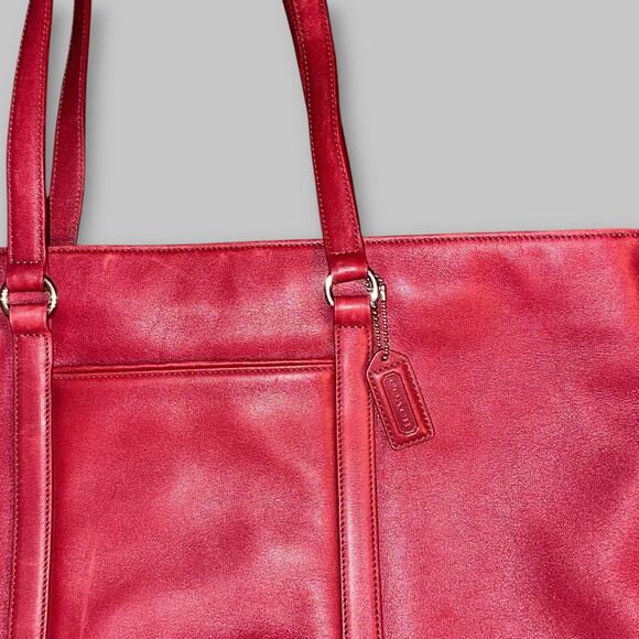 Coach Red Leather Tote Shoulder Bag - Picture 3 of 6